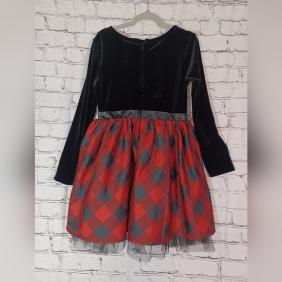 Cat & Jack Girls Dress Black Velvet Red Plaid Black Petticoat (7/8) - Picture 6 of 10